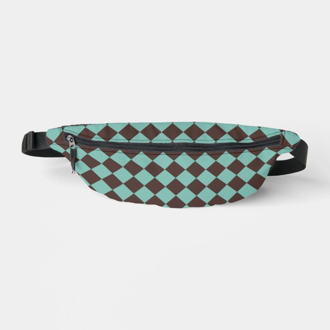 Aquamarines braunes Schachbrett Diamant Muster Bauchtasche (Vorderseite)