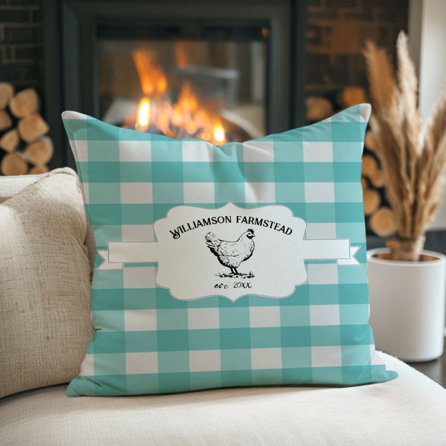 Aquamarines Buffalo Kariert Farm Hühnerknochen Kis Kissen (Teal Buffalo Plaid Farm Chicken Throw Pillow)