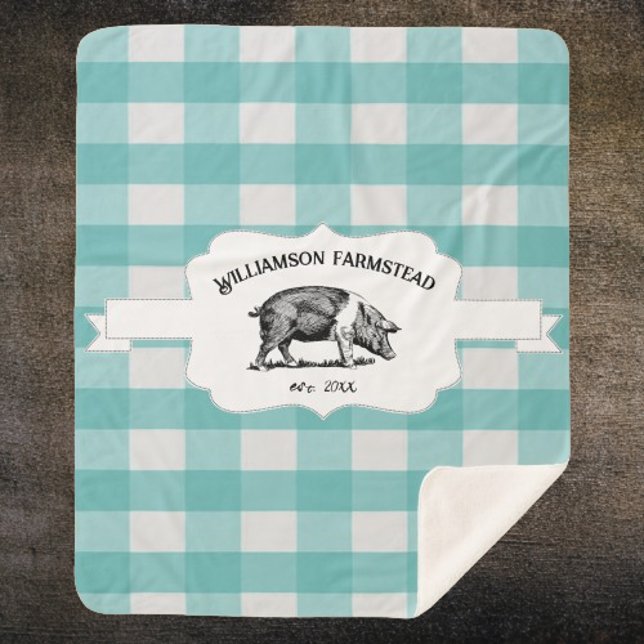 Aquamarines Buffalo Kariert Farm Pig Sherpa Blanke Sherpadecke (Teal Buffalo Plaid Farm Pig Personalized Sherpa Blanket)
