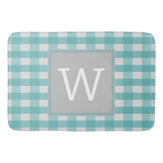 Aquamarines Buffalo-Kariert-Monogramm-Bath-Mat Badematte (Vorderseite)