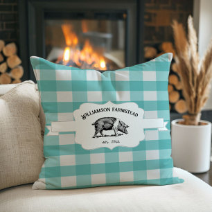 Aquamarines Buffalo Kariertes Farm Pig Throw Kisse Kissen