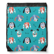 Aquamarines Cartoon Dog Faces Muster