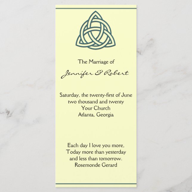 Aquamarines Celtic Knot Wedding Programm (Vorderseite)