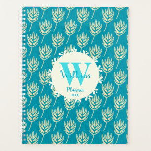 Aquamarines Cream Palm Leaf Botanische Art Deco Planer