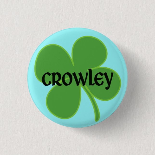 Aquamarines Crowley Button mit Kleeblatt (Vorderseite)