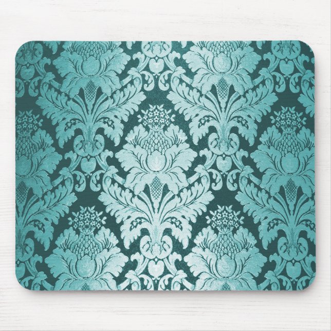 Aquamarines Damask-Muster Mousepad (Vorne)