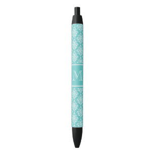 Aquamarines Damast-Muster 1 mit Monogramm Kugelschreiber