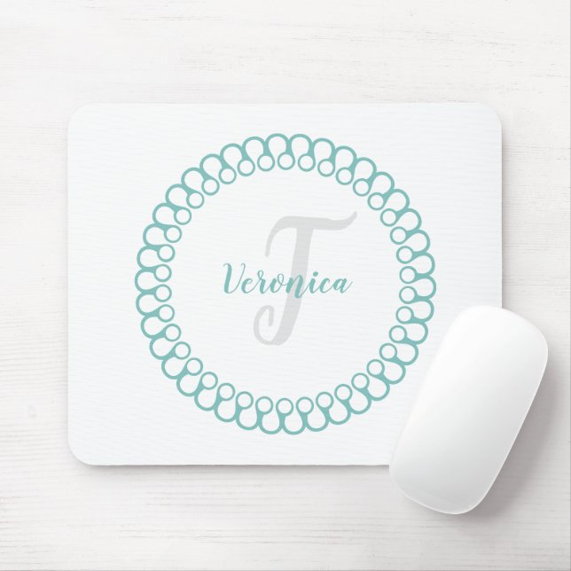 Aquamarines dekoratives Circle Monogram Mouse Pad Mousepad (Mit Mouse)