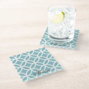 Aquamarines Diamantmuster Personalisiert Glasuntersetzer