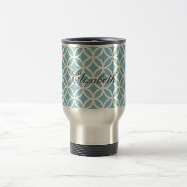 Aquamarines Diamantmuster Personalisiert Reisebecher (Mittel)