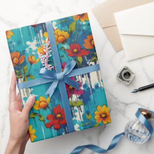 Aquamarines Diskettenlaufwerk Paint Edgy Floral Geschenkpapier