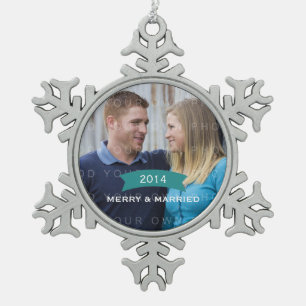 Aquamarines Einfaches Banner Foto Schneeflocken Zinn-Ornament