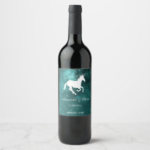 Aquamarines Einhorn-Hochzeitsweinlabel Weinetikett