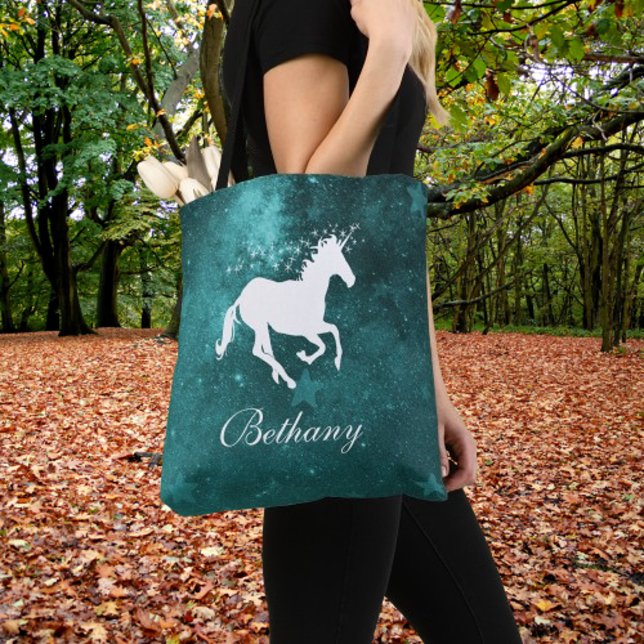 Aquamarines Einhorn Personalisiert Tote Bag (Teal Unicorn Personalized Tote Bag)
