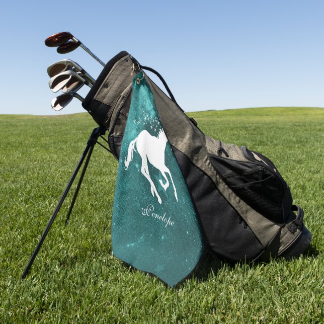 Aquamarines Einhorn Personalisiertes Golfhandtuch (Gras)