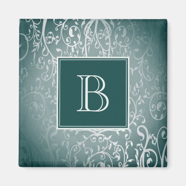 Aquamarines Elegant-Monogram-Magnet Geblüht Magnet (Vorne)