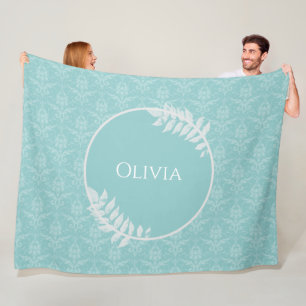 Aquamarines elegantes Damask Personalisiert Fleece