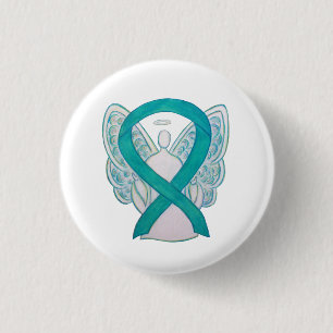 Aquamarines Engel-Bewusstsein Ribbon Art Custom La Button