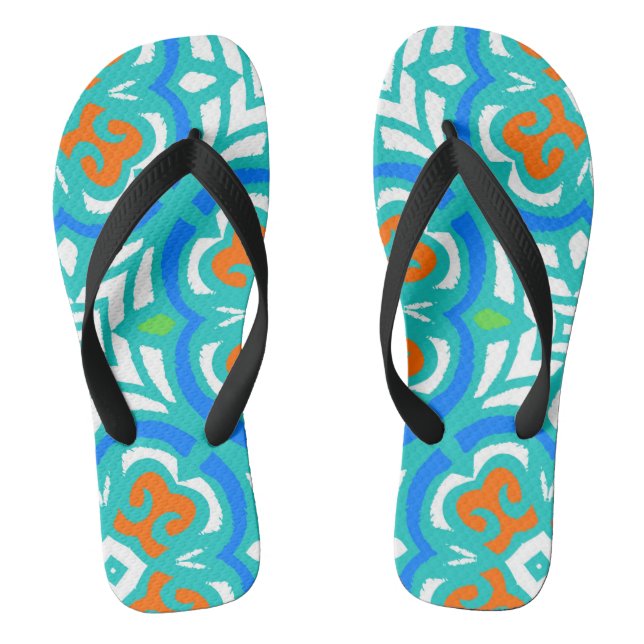 Aquamarines ethnisches Muster Flip Flops (Fußbett)