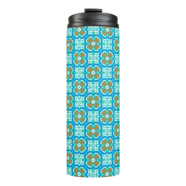Aquamarines ethnisches Muster Thermosbecher (Vorderseite)