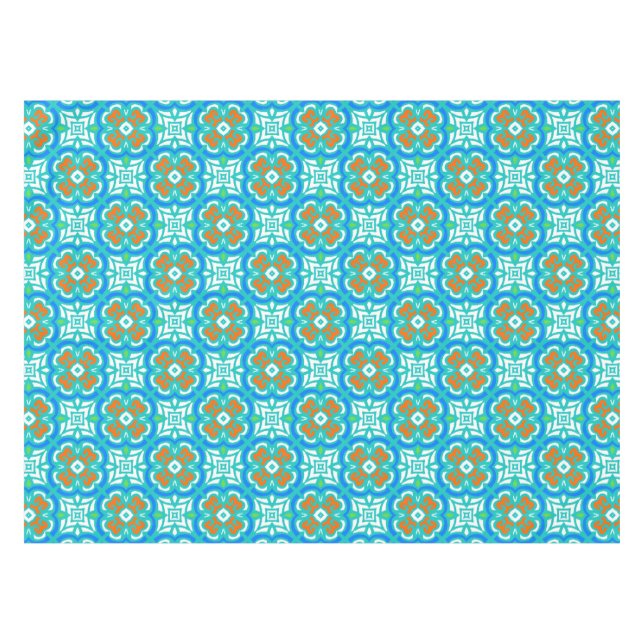 Aquamarines ethnisches Muster Tischdecke (Vorderseite (Horizontal))