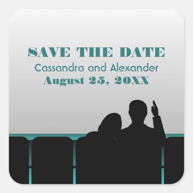Aquamarines Filmtheater Save the Date Stickers (Vorderseite)