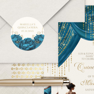 Aquamarines Flora Elegant Quinceanera Runder Aufkleber