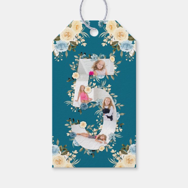 Aquamarines Foto 5. Geburtstag Collage Blue Yellow Geschenkanhänger (Vorderseite)