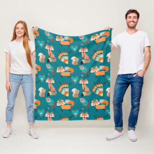 Aquamarines Fox-Muster Fleecedecke