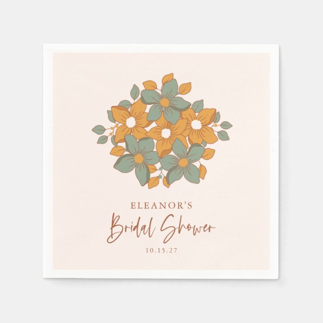 Aquamarines gelbes Boho Retro Brautparty Serviette (Vorderseite)