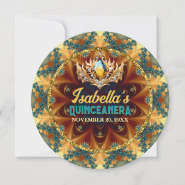 Aquamarines Gelbes Fraktal Spitzen & Tiara Quinceñ Einladung