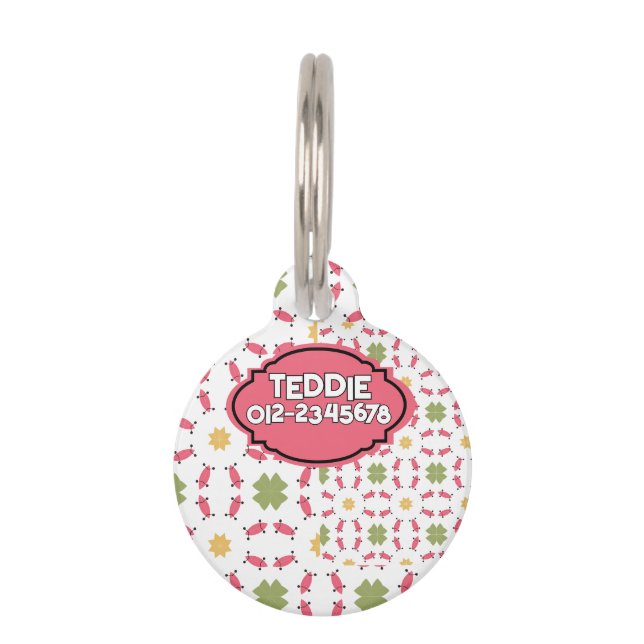 Aquamarines geometrisches Muster in Rosa und Gold Haustiermarke (Vorderseite)