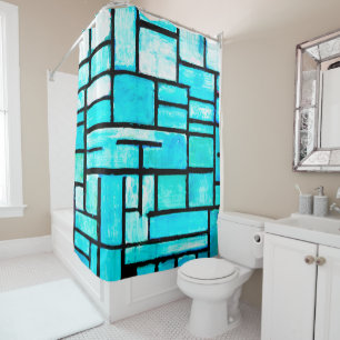 Aquamarines geometrisches Quadrat Duschvorhang