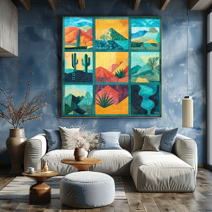 Aquamarines Gerahmtes Wüstenkunstgitter - farbenfr Poster