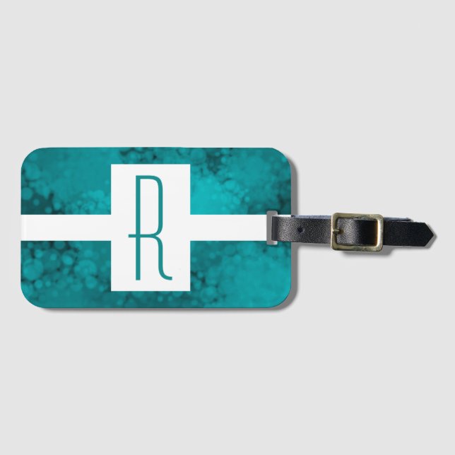 Aquamarines, gespecktes Monogramm Gepäckanhänger (Vorderseite (Horizontal))