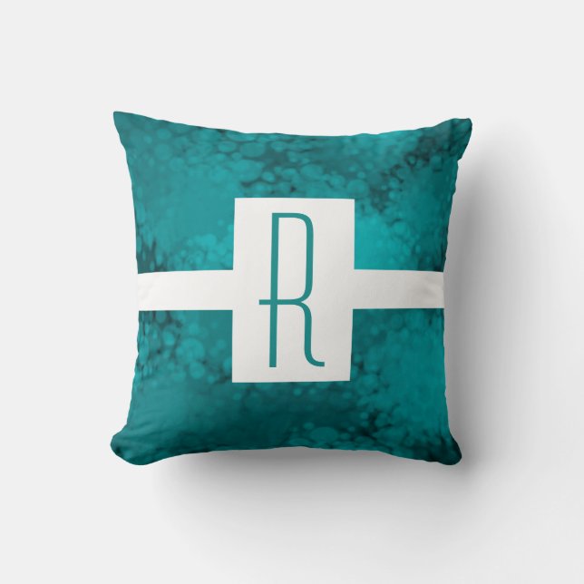 Aquamarines, gespecktes Monogramm Kissen (Vorderseite)