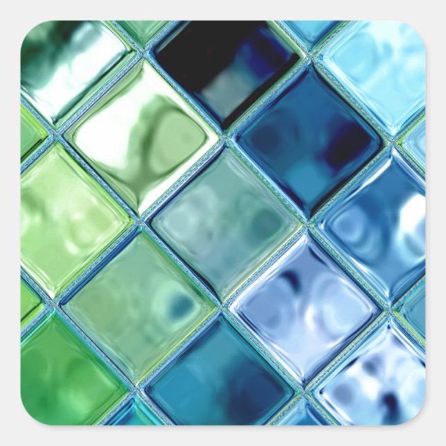 Aquamarines Glas Mosaik Tile Art Quadratischer Aufkleber (Vorderseite)