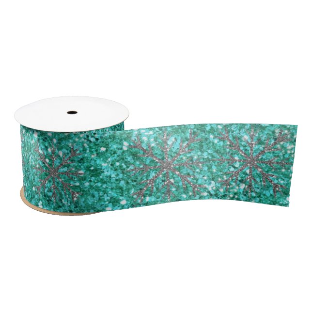 Aquamarines Glitzer | Silberstar Satinband (Spule)