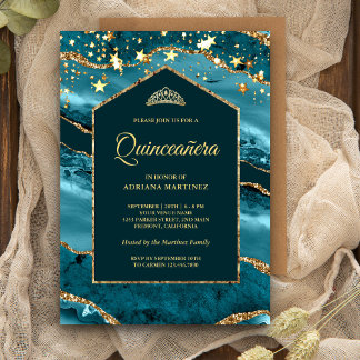 Aquamarines Gold Agate Marble Arch Quinceanera Einladung