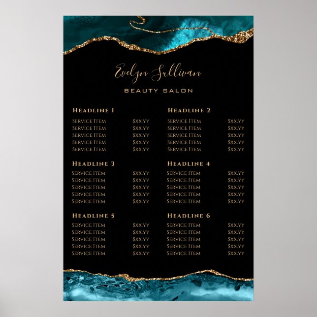 Aquamarines Gold Agate Price List Poster (Vorne)
