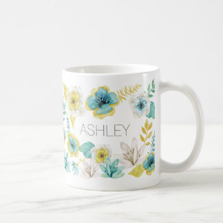 Aquamarines Gold Aquarellfarbenflorname Geschenk T Tasse