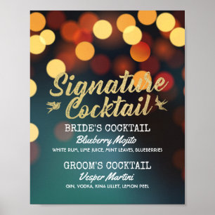 Aquamarines Gold Bokeh Light Wedding Signature Dri Poster