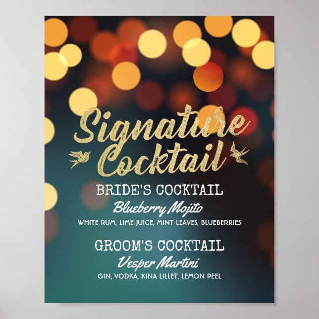 Aquamarines Gold Bokeh Light Wedding Signature Dri Poster (Vorne)