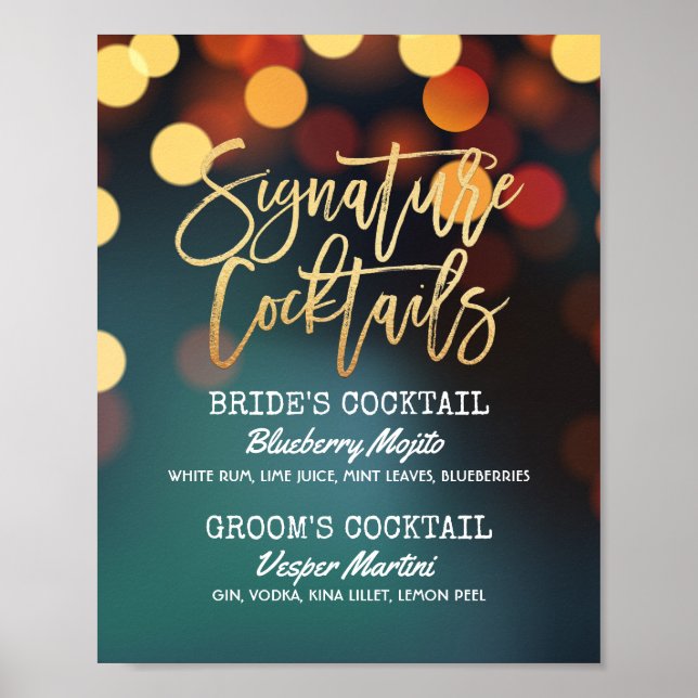 Aquamarines Gold Bokeh Light Wedding Signature Dri Poster (Vorne)