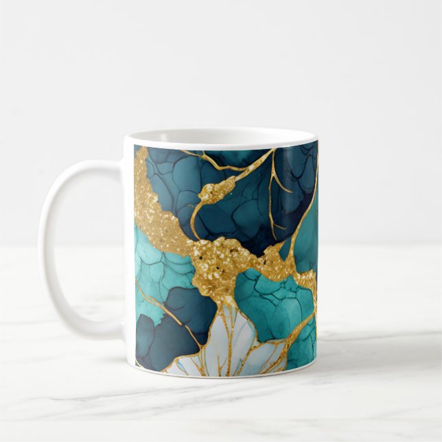 Aquamarines Gold der japanischen Flora Kaffeetasse (Links)