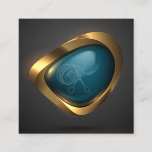  Aquamarines Gold-Logo Moderner Friseur-Stylist  Quadratische Visitenkarte