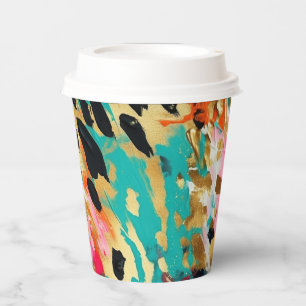 Aquamarines Gold Pink Leopard Paint Pappbecher