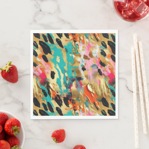 Aquamarines Gold Pink Leopard Paint Serviette