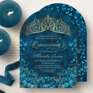 Aquamarines Gold Royal Crown Flora Einladung
