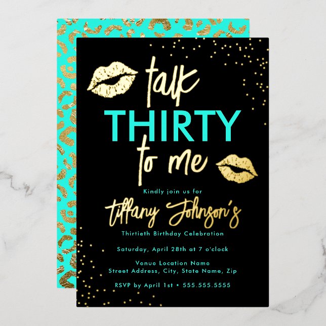 Aquamarines Gold spricht dreißig zu mir Leopard 30 Folieneinladung (Vorderseite/Rückseite)